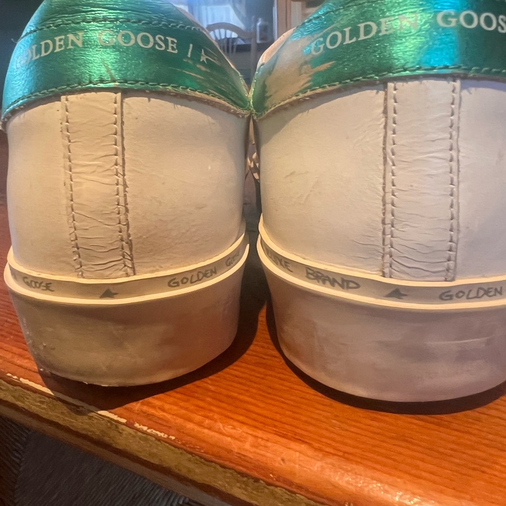 Golden Goose Hi Star White Sneaker with Glitter Star and Teal Heel - Picture 6 of 8